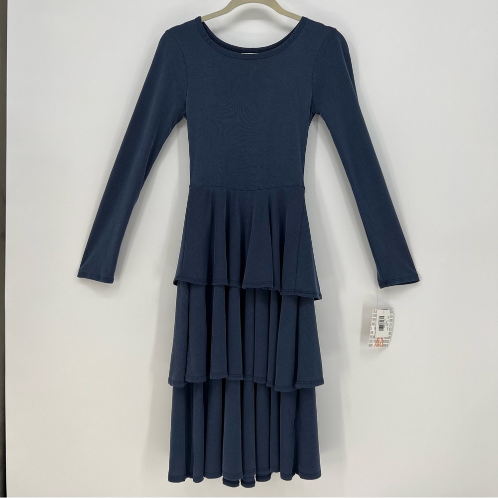 NEW Lularoe GEORGIA Solid Periwinkle Blue LLR X-SMALL Women Ruffle Dress NWT